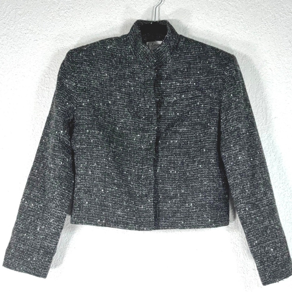 Vintage 80's Eva Black Tweed Cropped Jacket - S - Bouclé Blazer Tweed Academia